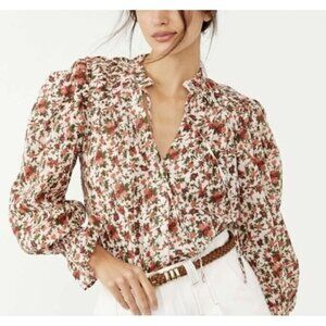 Free People Floral Blouse in Red and Green